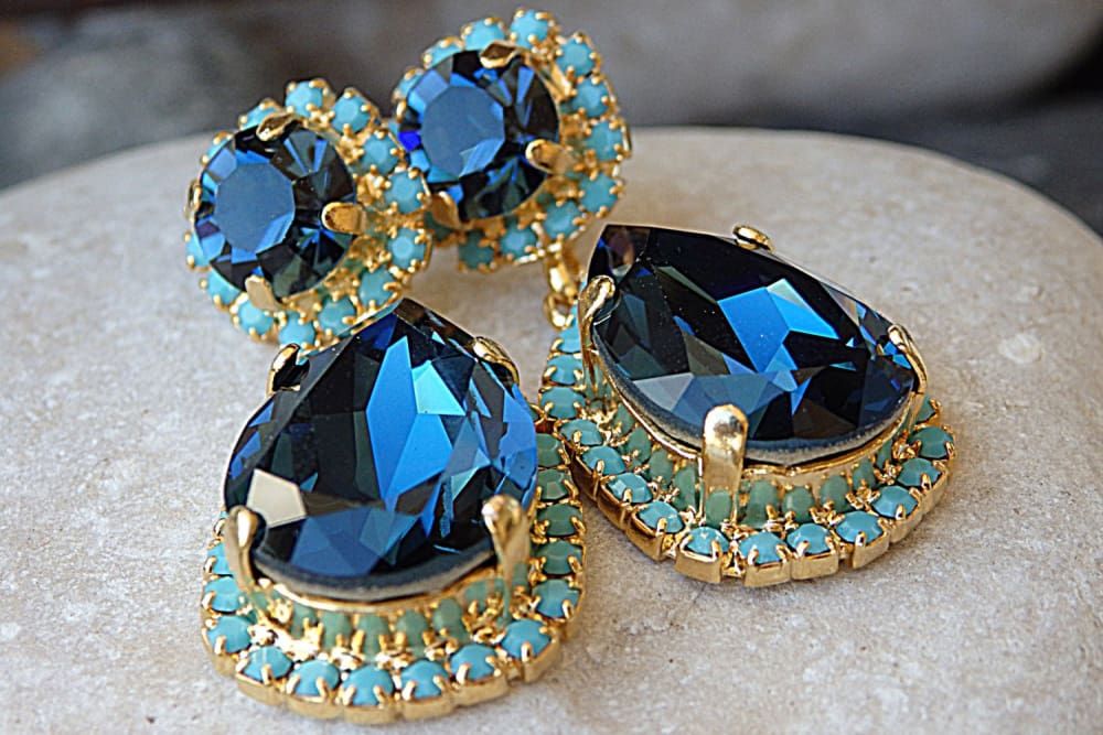 Marble Drop Earrings (Blue)